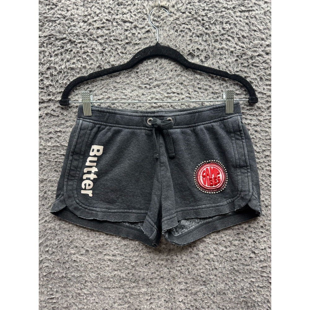 Butter Super Soft‎ Beaded Drawstring Sweat Shorts Black Womens Size L